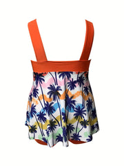 Graffiti & Trees Print Ruched Tankini Set