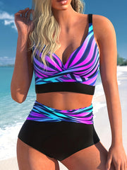 Colorblock Stripe Print Bikini Set