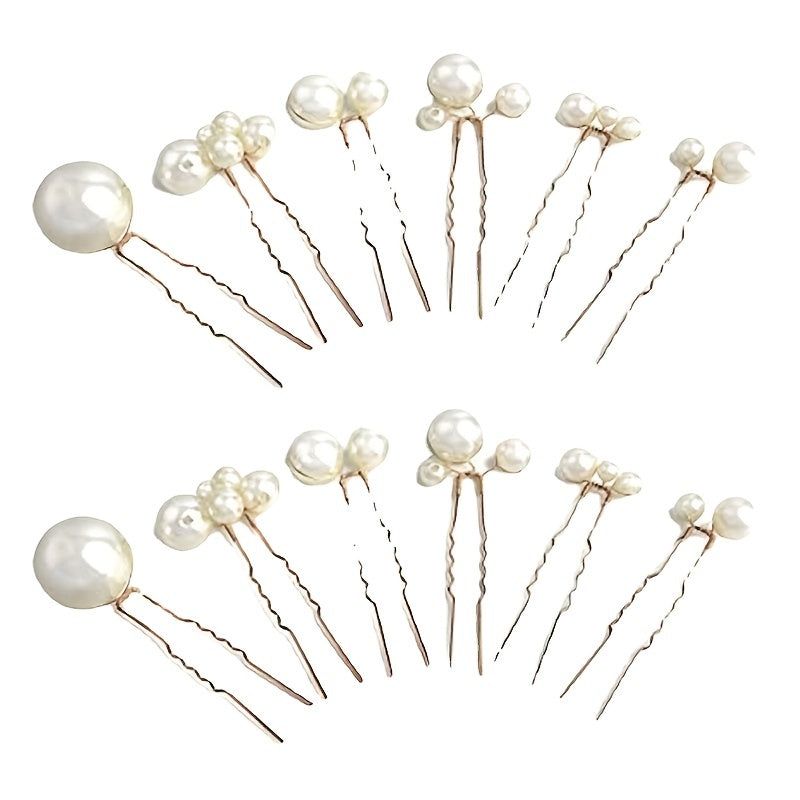 6pcs Faux Pearl Hair Pins Golden Silvery Hair Accessories for Bridal Women