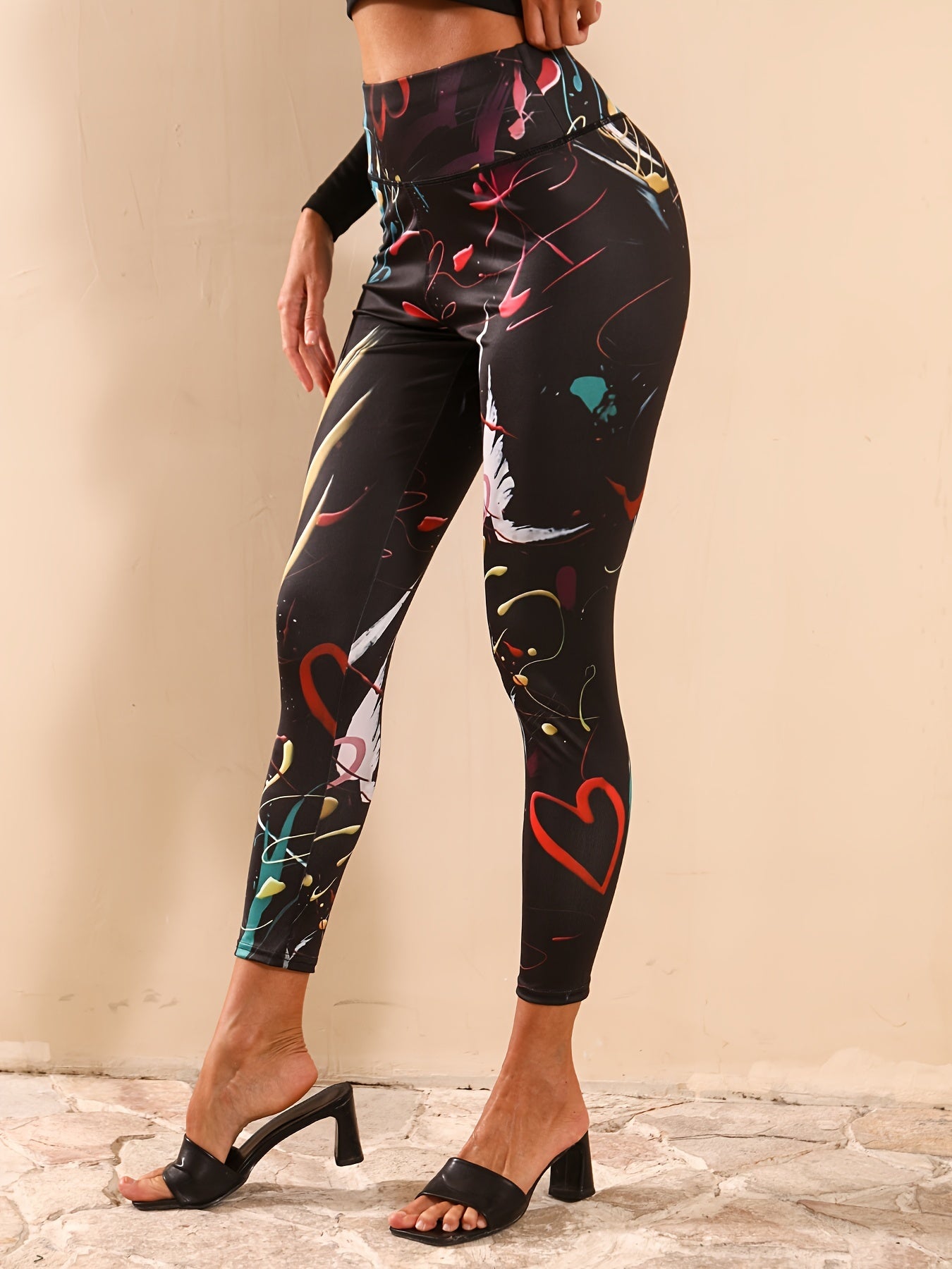 Graffiti Print Yoga Workout Pants Stretch Leggings Women Activewear