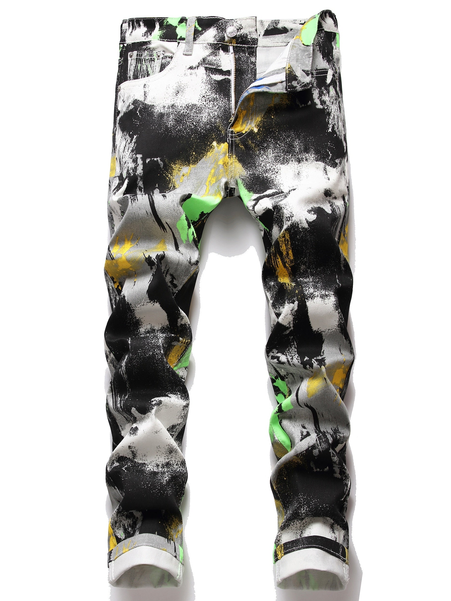 Insect Pattern Cotton Jeans Men's Casual Allover Print Denim Pants