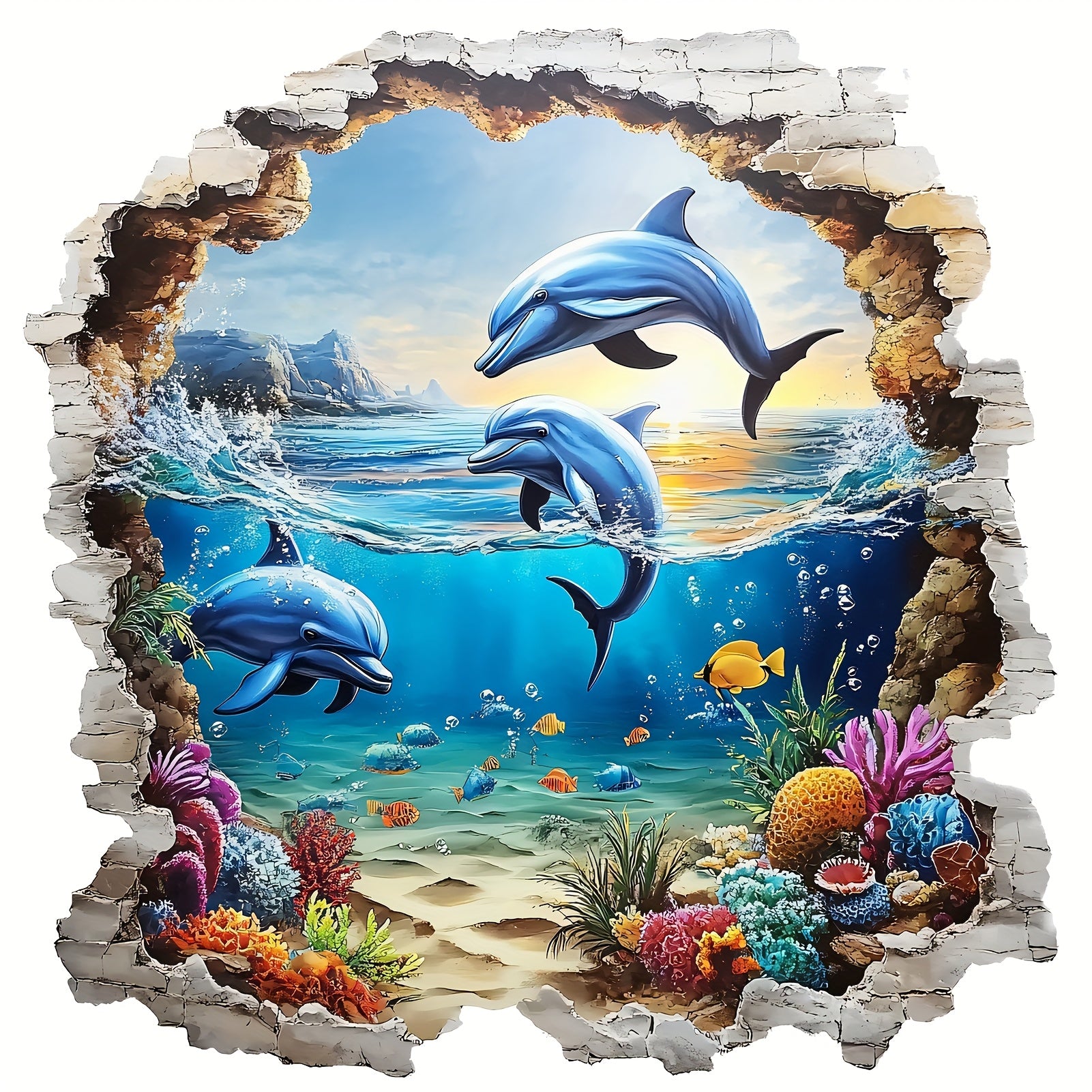 3D Ocean Themed Dolphin Wall Stickers - Removable PVC Mural for Living Room