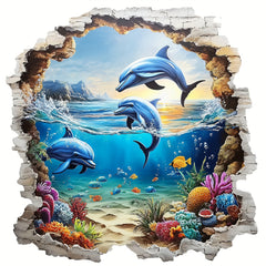 3D Ocean Themed Dolphin Wall Stickers - Removable PVC Mural for Living Room