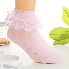 4 Pairs Kids' Heart Lace Crew Socks, Breathable Thin, Boys Girls