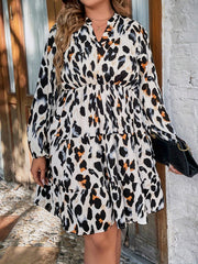 Leopard Print Lantern Sleeve A-line Dress