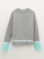 Block Mock Neck Pullover Sweater Casual Long Sleeve Raglan Shoulder