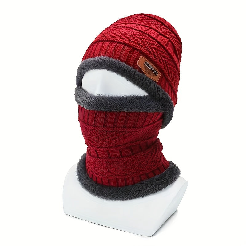 Men's Winter Hat Neck Warmer Set Knitted Beanie Cycling Ear Protection Pullover