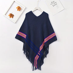 Cashmere Shawl Striped Fringe Shawl Wraps Warm Cape Women
