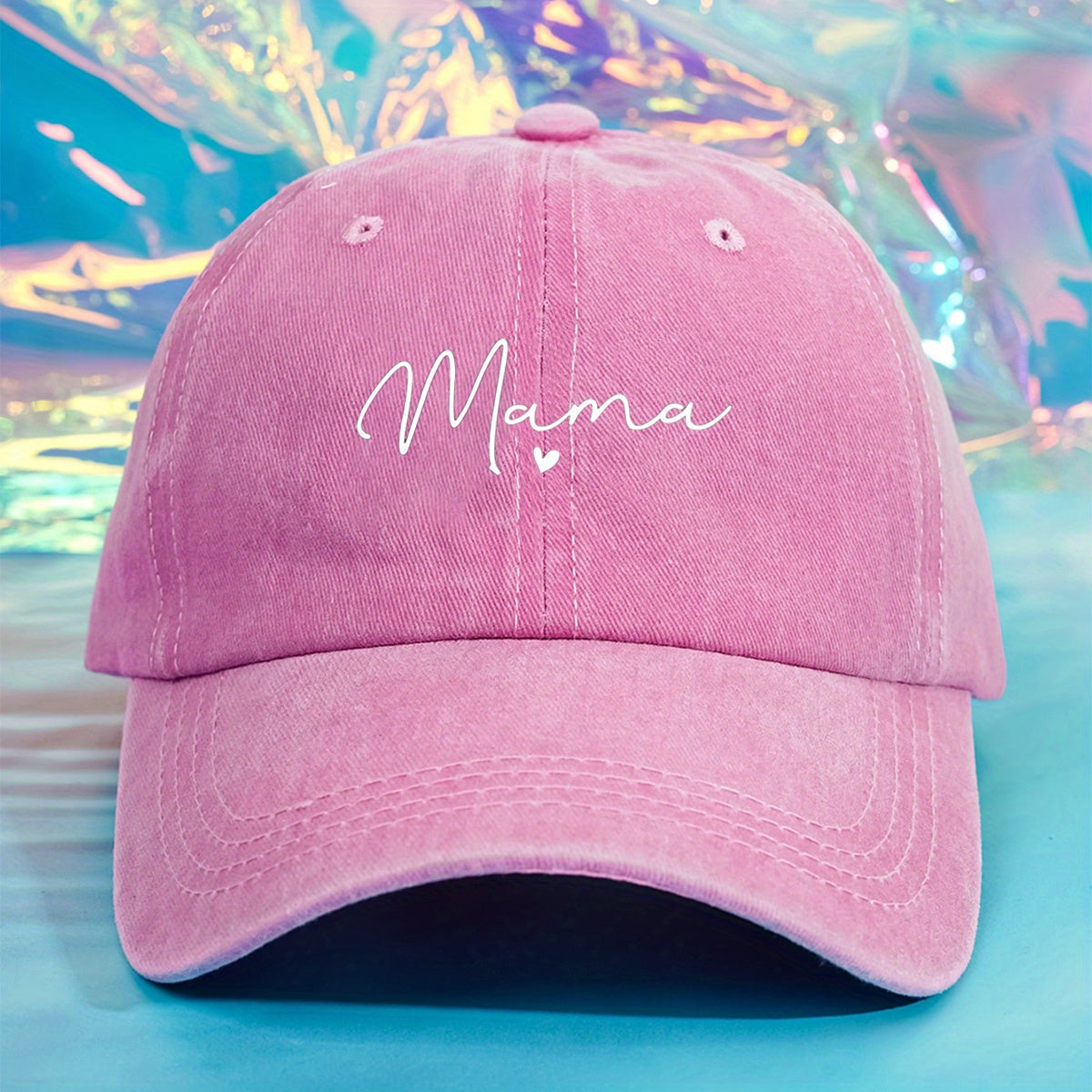 Mama Print Baseball Cap Solid Washed Distressed Dad Hat Casual Sun Hats Women
