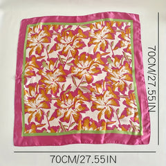 Flower Print Silk Square Scarf Bandana Head Wrap for Women