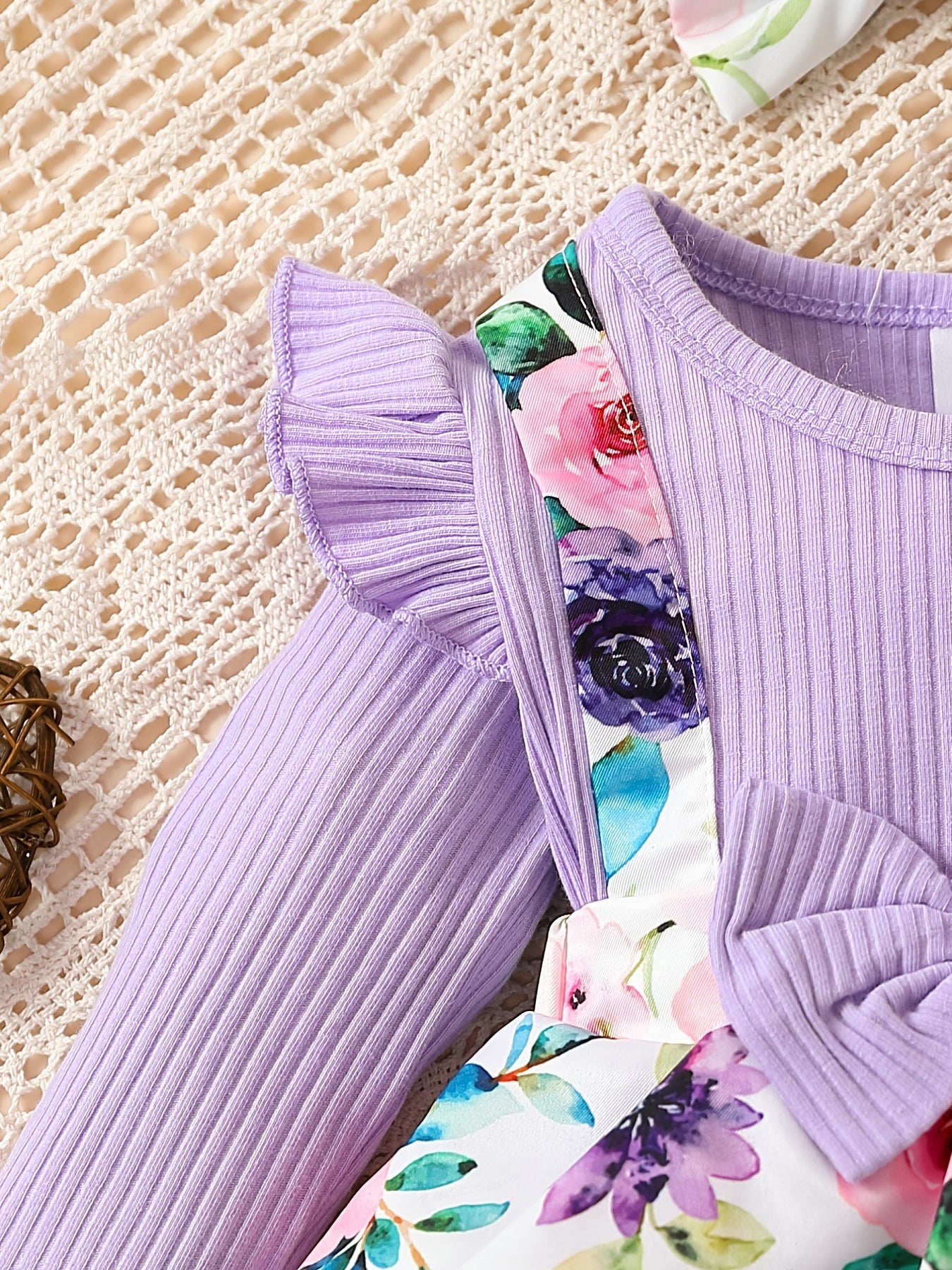 Baby Girls Floral Romper Headscarf Set