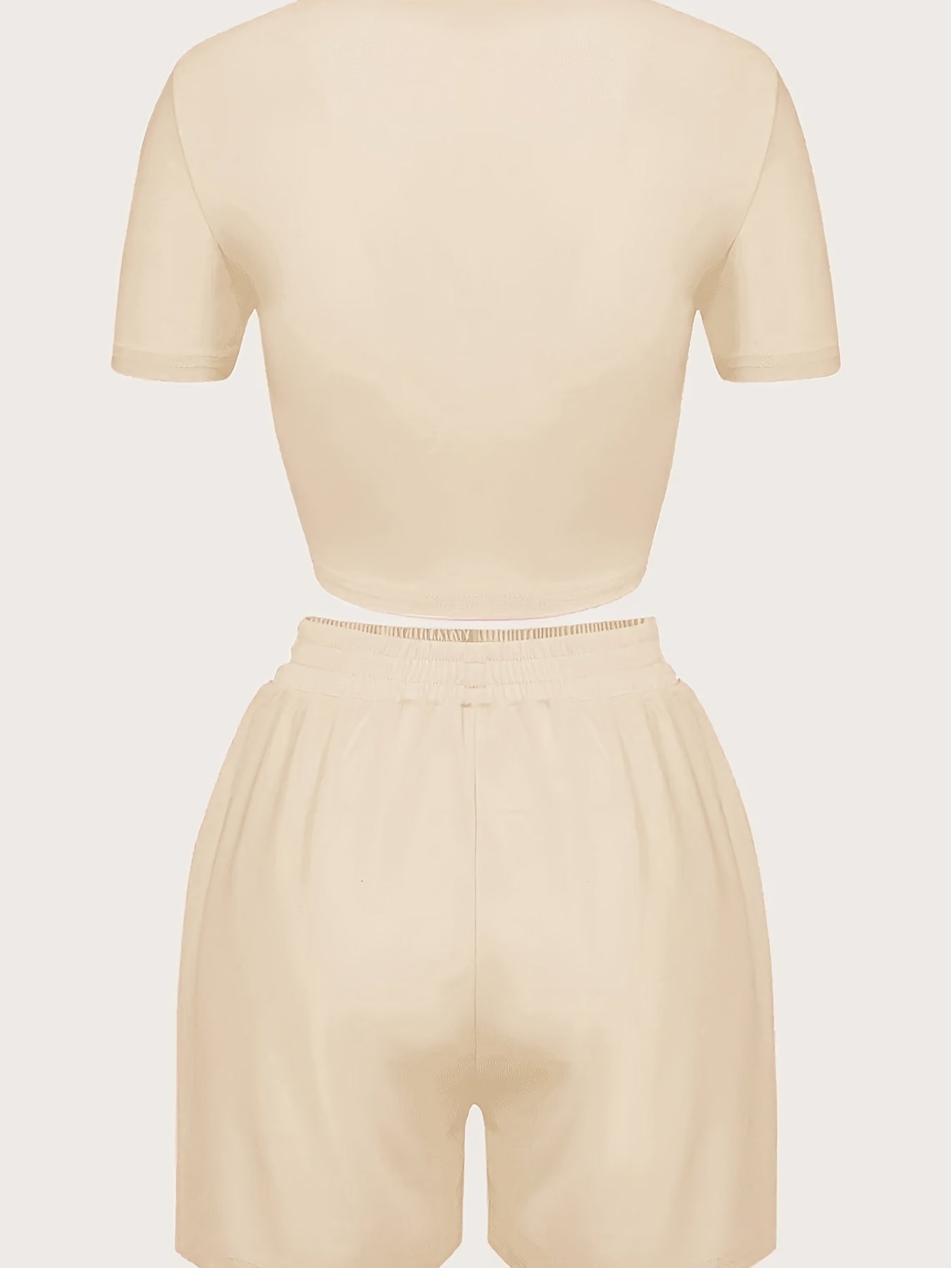 Letter Print 2pc Set Short Sleeve Crop T-shirt & High Waist Elastic