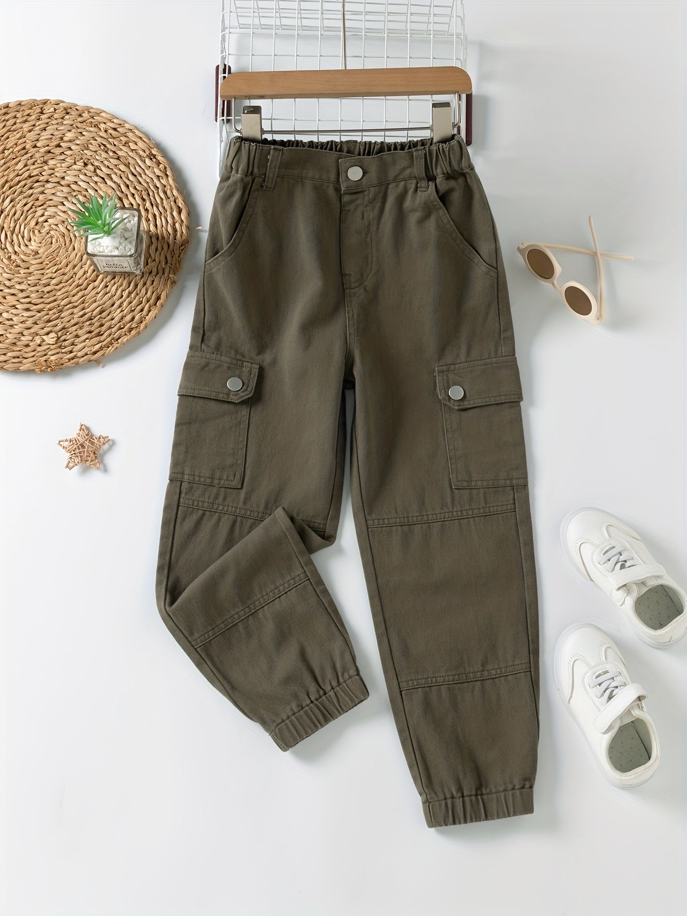 Boys Casual Cargo Pants Elastic Waist Jogger Pants With Pocket Kids Clothes