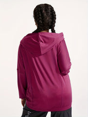 Women's Plus Solid Zipper Long Sleeve Hoodie