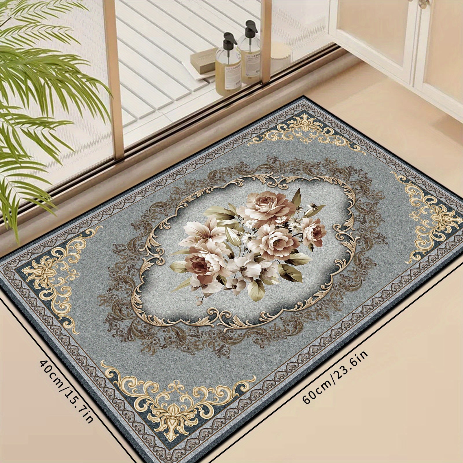 Non Slip Floral Welcome Mat Machine Washable Indoor Outdoor Entrance Mat