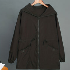Solid Pockets Hooded Jacket Zip Up Casual Long Sleeve