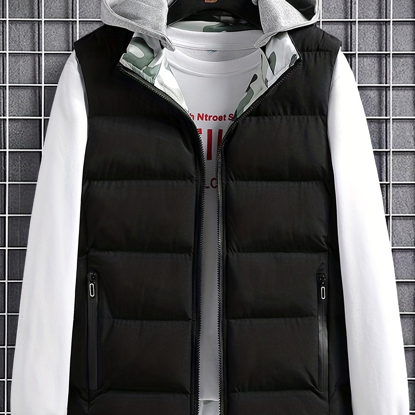 Men's Hooded Zip Up Cotton Vest with Pockets