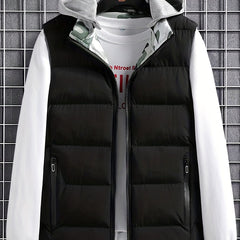 Men's Hooded Zip Up Cotton Vest with Pockets