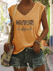 Nurse Life Print Tank Top V Neck Casual Top