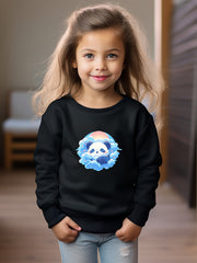 Panda Print Girls Casual Pullover Sweatshirt Long Sleeve Crew Neck Tops