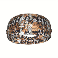 Unisex Dog Print Sports Headband Sweat Wicking Stretchy Polyester