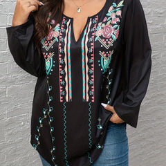 Floral Print Notched Neck Tunic Top