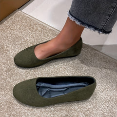 Women's Almond Toe Flat Shoes Soft Sole Slip On Micro Suede Footwear
