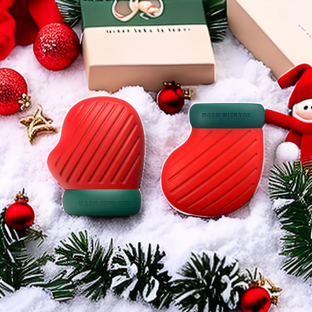 Christmas Hot Water Bottle Set - 1 Glove & 1 Sock Shaped Bag