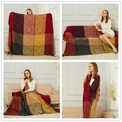 Boho Style Sofa Cover Blanket with Tassels