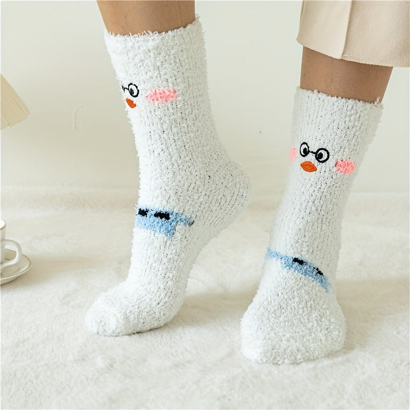 5 Pairs Cute Duck Print Comfy & Fuzzy Socks Women's Stockings