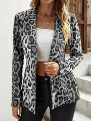 Leopard Print Blazer Long Sleeve Casual Lapel Collar Women's Plus