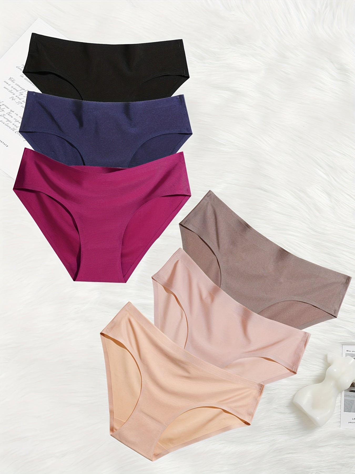 6pcs Seamless Solid Briefs Stretchy Panties Women's Lingerie