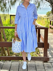 Stripe Print Button Up Smock Shirt Dress
