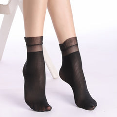 Breathable Guaze Trim Socks Thin Textured Mid Tube Women's Stockings