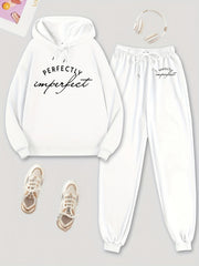 Solid Hoodie & Jogger Pants Set Drawstring Tie Waist