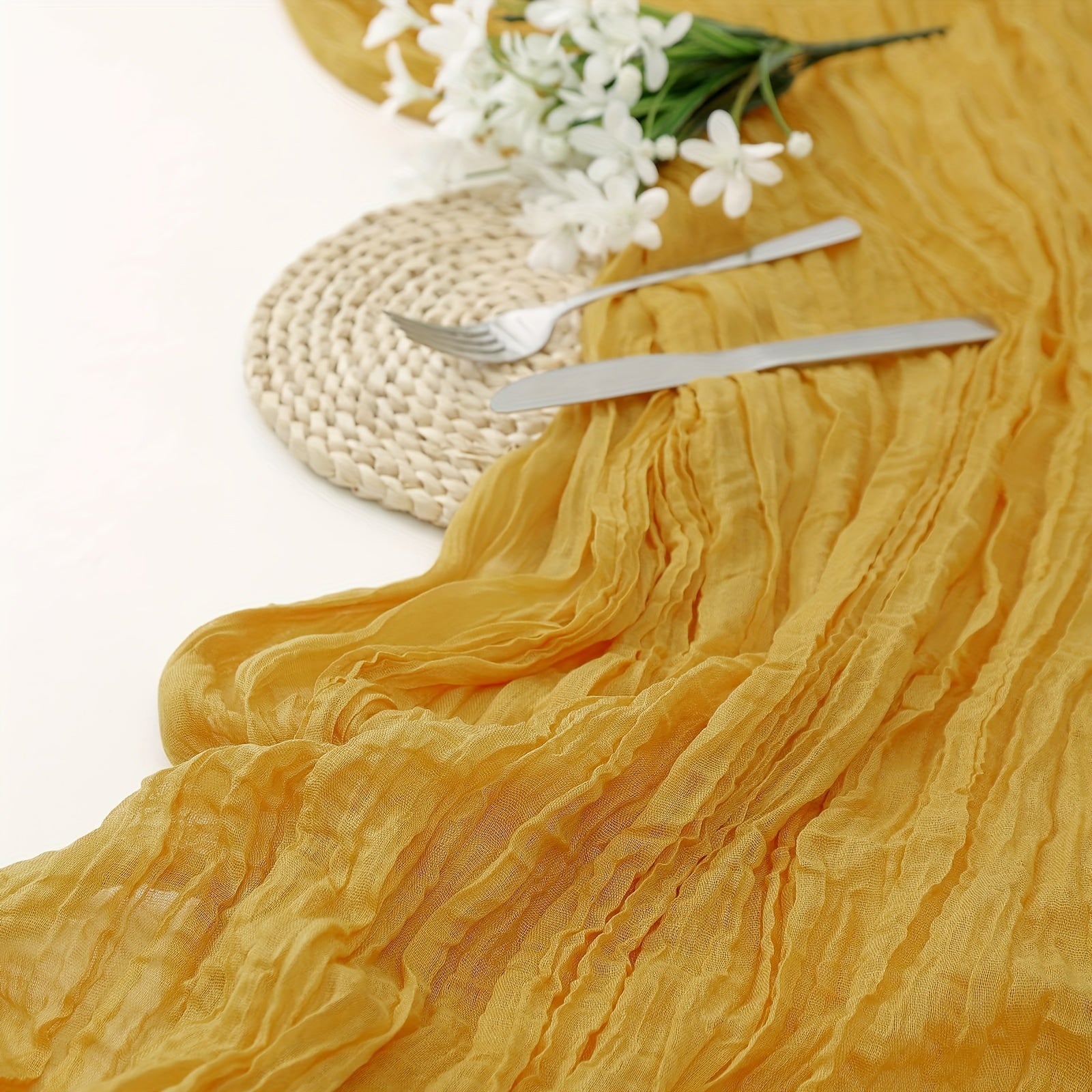 Polyester Balinese Table Runner Pleated Solid Cheesecloth Cover