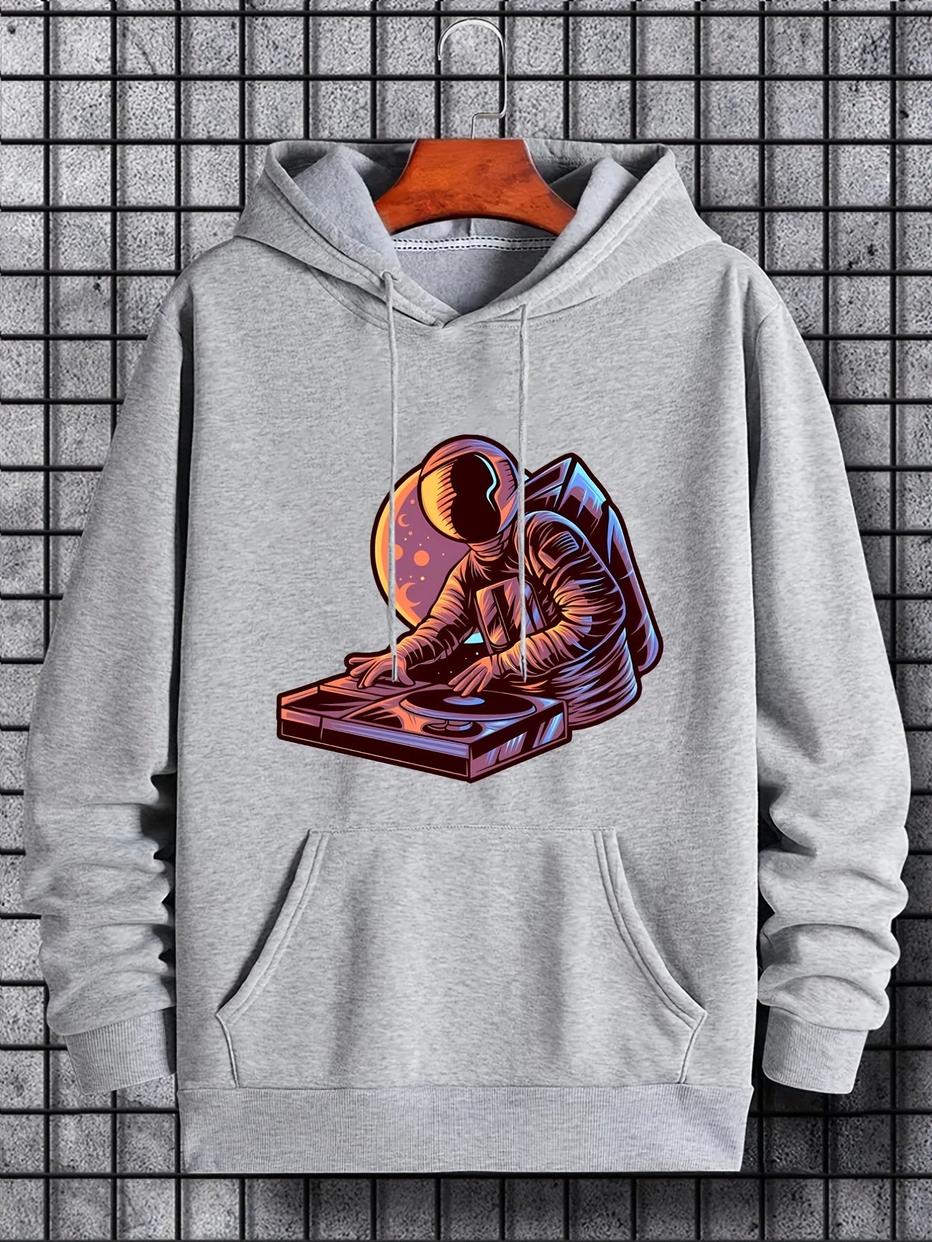Anime Astronaut DJ Print Hoodie - Men's Graphic Pullover Hoodie