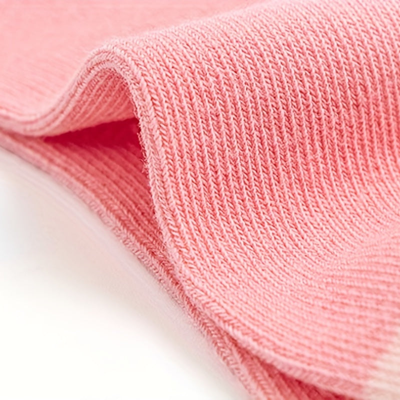 5 Pairs Pink Knee High Socks for Kids 1-12 Years