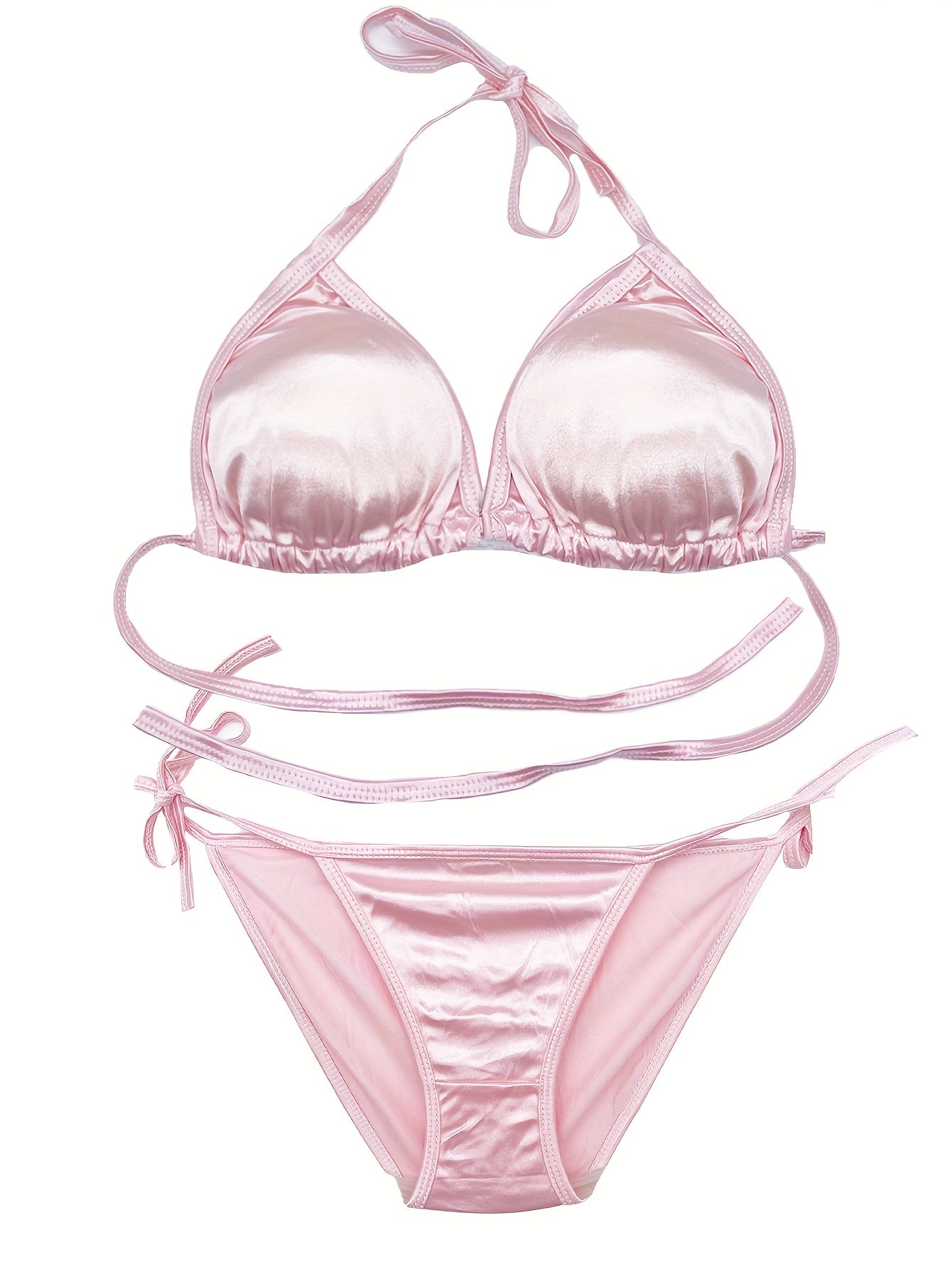 Strappy Lingerie Set Halter Bra & Bikini Panties Women's Sexy