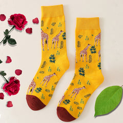 Colorblock Giraffe & Leaf Print Socks for Women