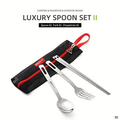 Portable Outdoor Tableware Set with Stainless Steel Chopsticks Spoon and Fork