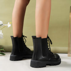 Women's British Style Combat Boots Lace Up Short Stretch Fabric Sided Boots