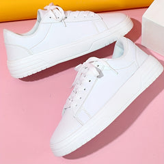 Women's Minimalist Solid Sneakers Low Flat Lace-up Sporty Shoes