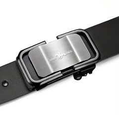 Men's Silver Grey PU Leather Belt Smooth Buckle
