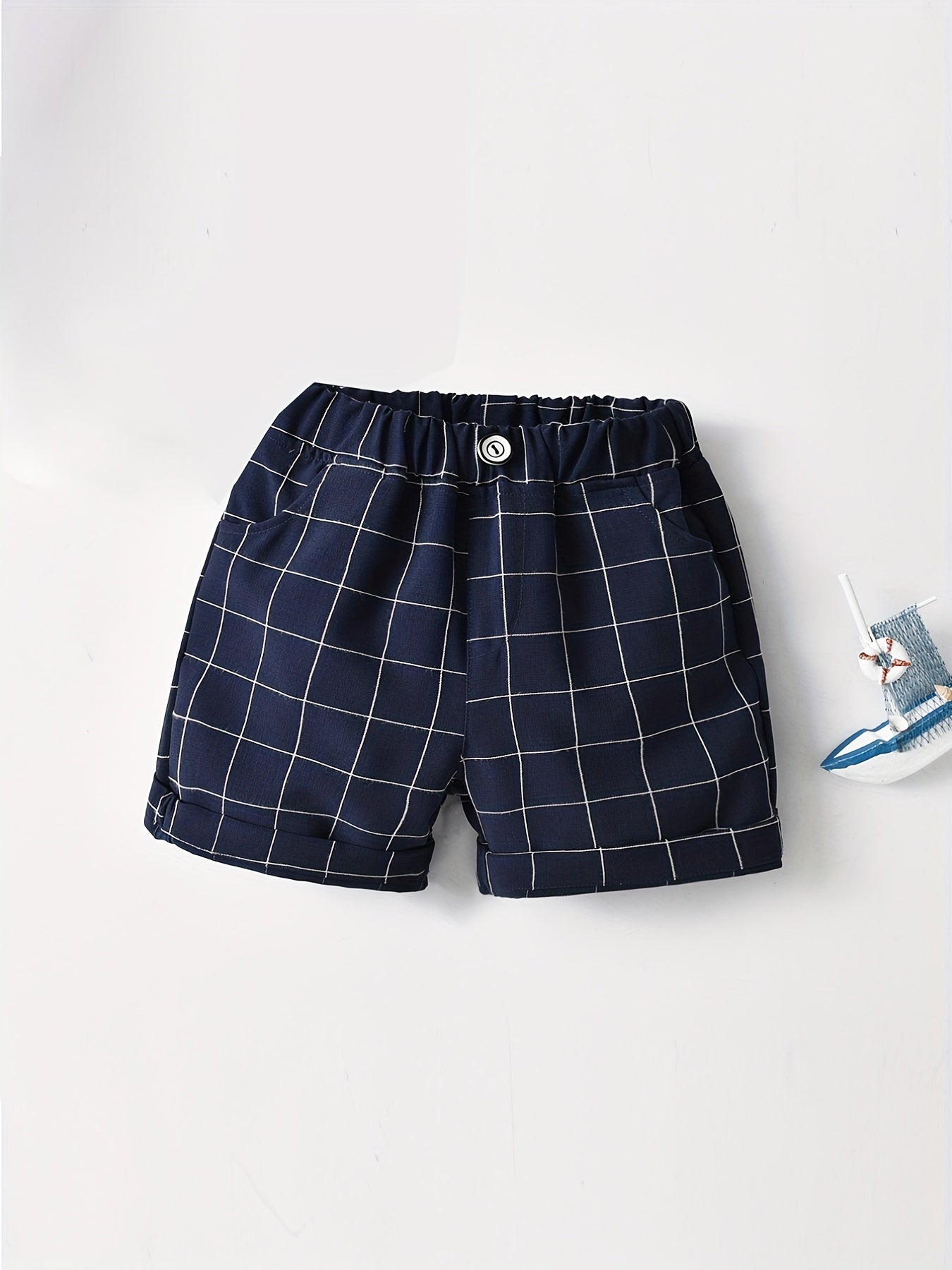 Boys Plaid Elastic Waist Shorts for Summer Party