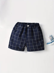 Boys Plaid Elastic Waist Shorts for Summer Party