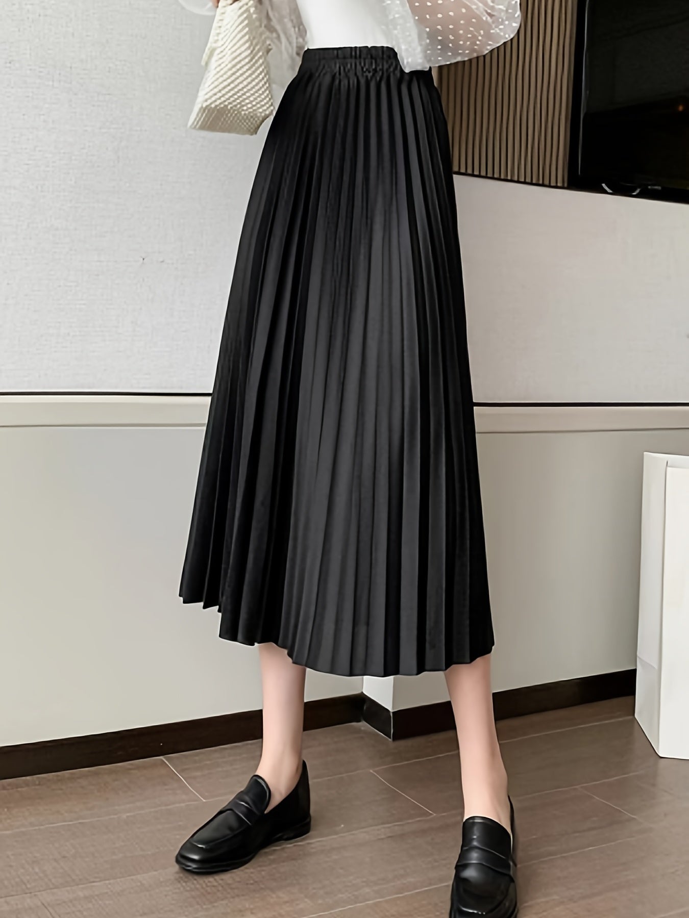 High Waist Pleated Skirt Solid A Line Skirt Women's Clothing