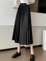 High Waist Pleated Skirt Solid A Line Skirt Women's Clothing