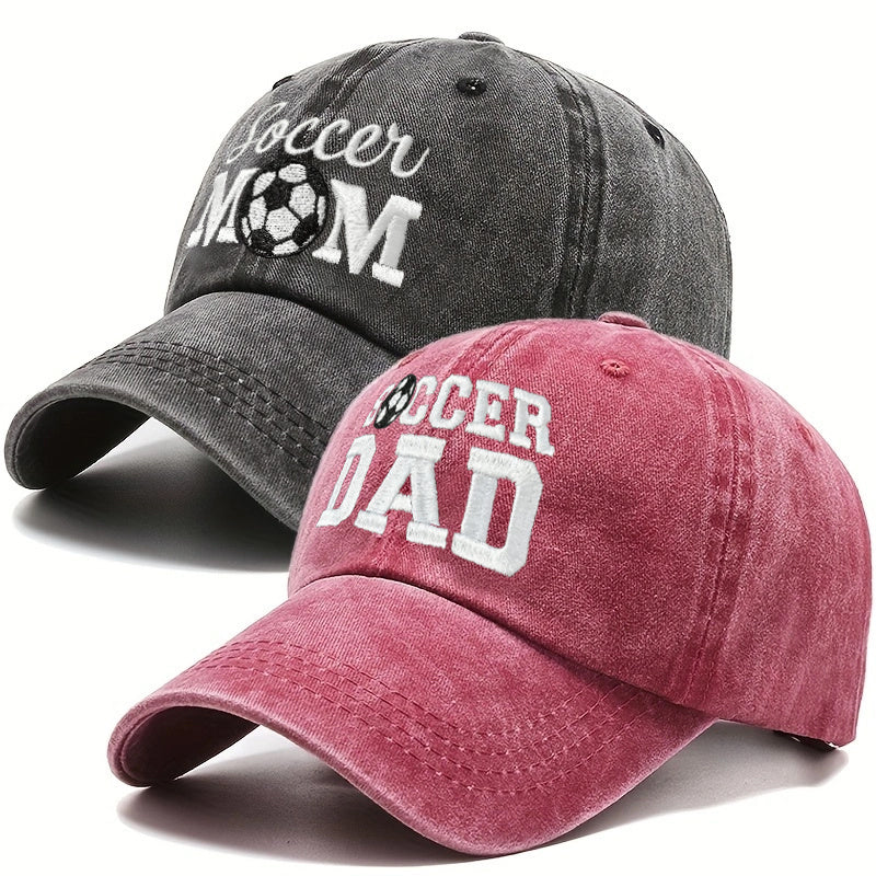 Couple Baseball Cap SOCCER MOM & SOCCER DAD Washed Distressed Dad Hat