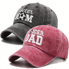 Couple Baseball Cap SOCCER MOM & SOCCER DAD Washed Distressed Dad Hat